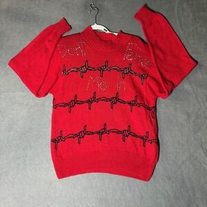 Jane Smith Aspen Sweater Womens L Fits M Red Studded Barbed Wire Y2K